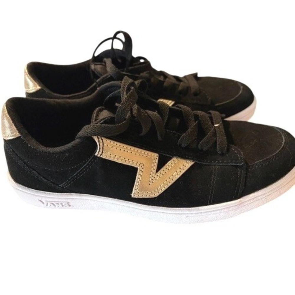 Vans Soland Women's Black Gold Suede Flying V Ortholite New Sneakers Size 7‎